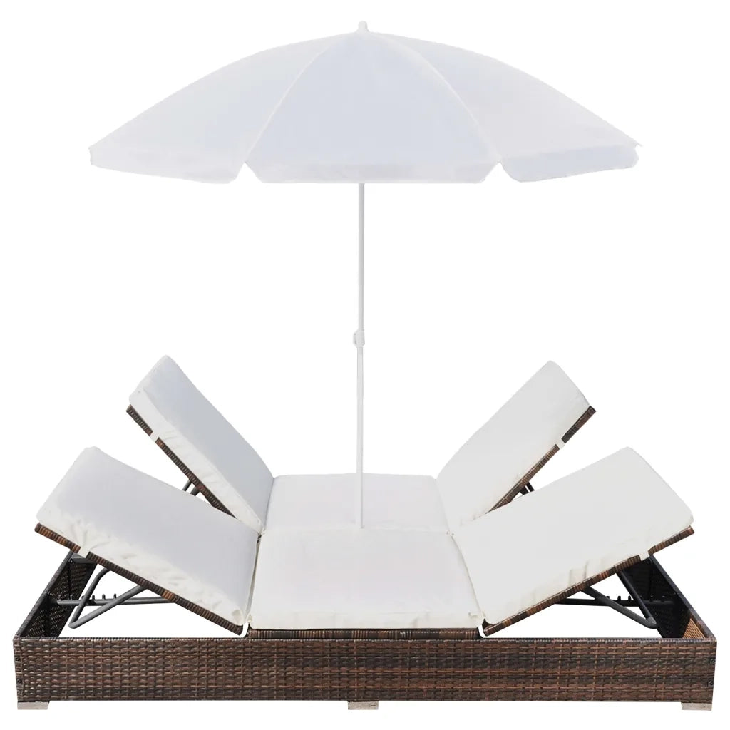 Lettino Prendisole con Ombrellone in Polyrattan Marrone 42949