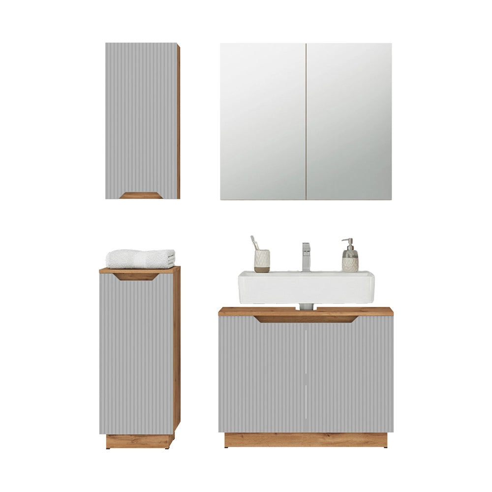 Vicco Set di mobili da bagno Rovere/grigio a righe 4 parti