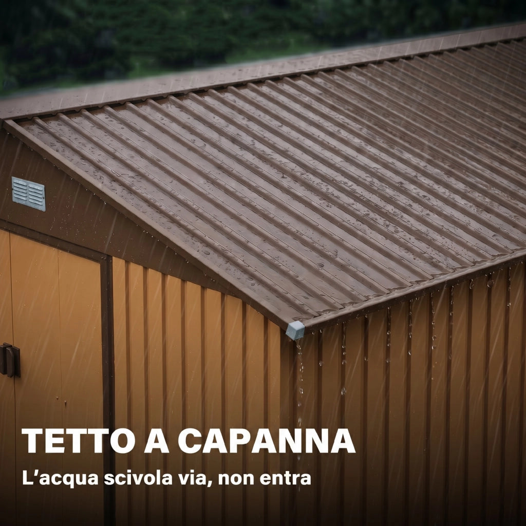 Casetta da Giardino con 2 Porte Scorrevoli e 4 Prese d'Aria in Acciaio, 340x386x200cm, Giallo