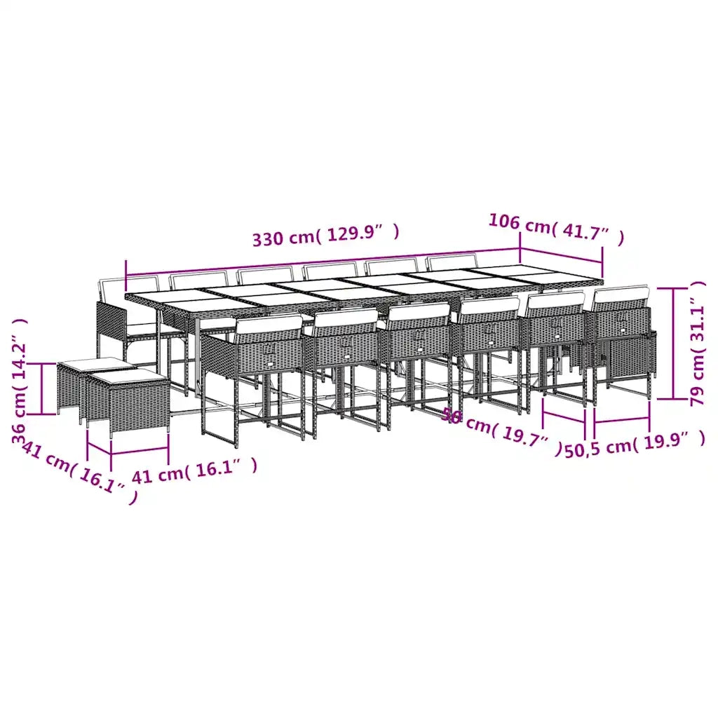 Set da Pranzo da Giardino 17 pz con Cuscini Marrone Polyrattan 3211365