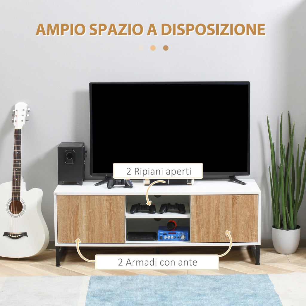 Easycomfort Mobile TV Moderno 50" max in Truciolato e Acciaio con 2 Ripiani Aperti e 2 Armadietti Chiusi, 120x39.5x45 cm