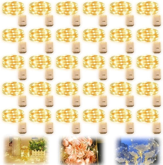 Lanterna a led da 20 led - 2 m - 30 pezzi - alimentata da batterie - impermeabile - catena di luci - catena di lampioncini - mini catena di luci - decorazione per festa - camera da letto - Halloween - matrimonio - Natale.