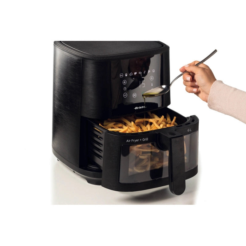 Friggitrice ad aria 1300W, 6L, 2,5kg, 8 programmi preimpostati, cestello trasparente - Nero