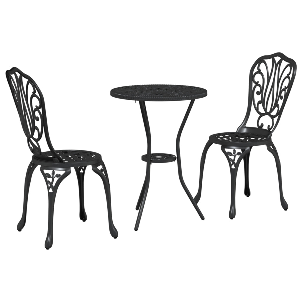 Set Bistro Giardino 3 Pezzi in Alluminio Nero
