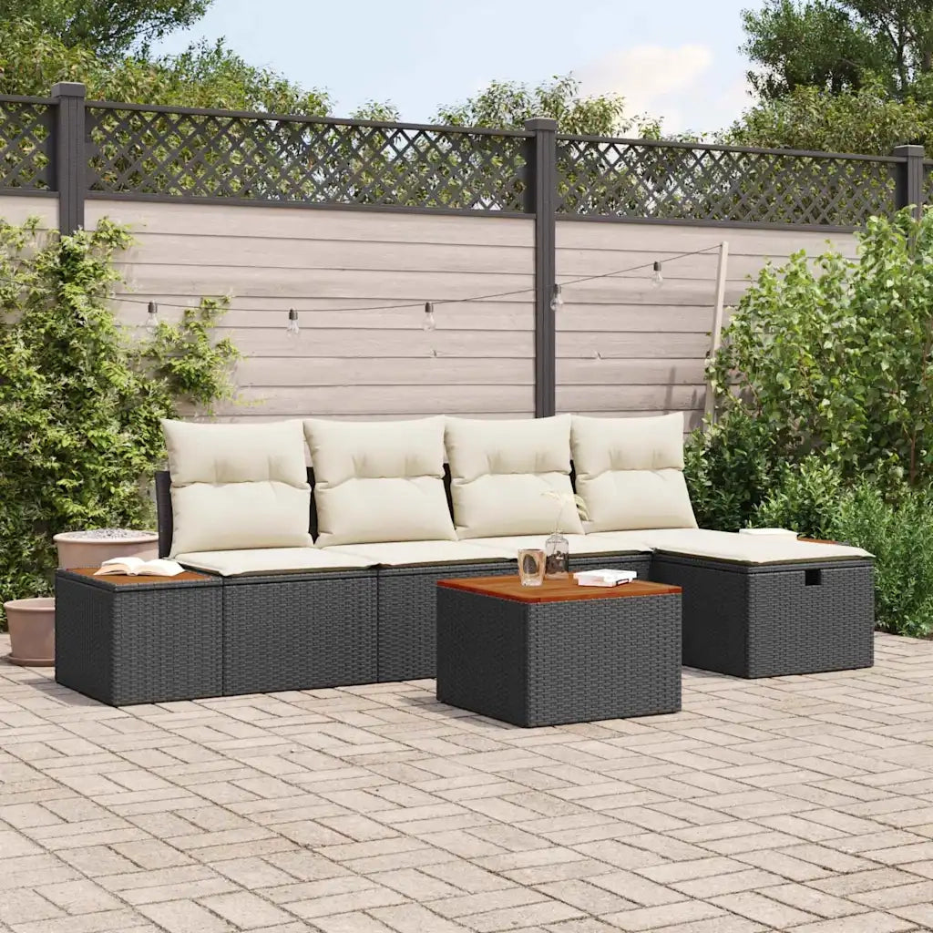 Set Divano da Giardino con cuscino 6 pcs Nero Poly Rattan