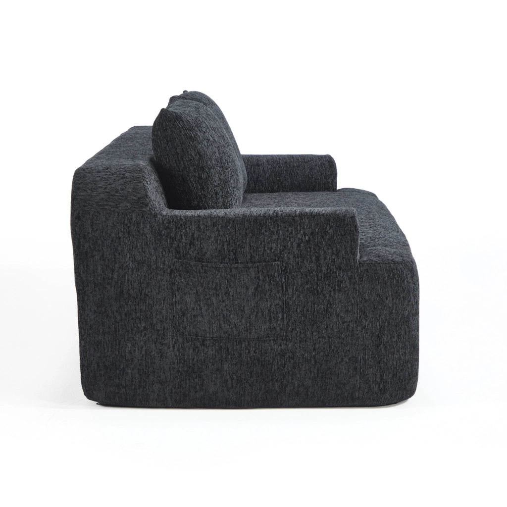 Divano modulare doppio in tessuto a coste nero con memory foam e cuscini grandi