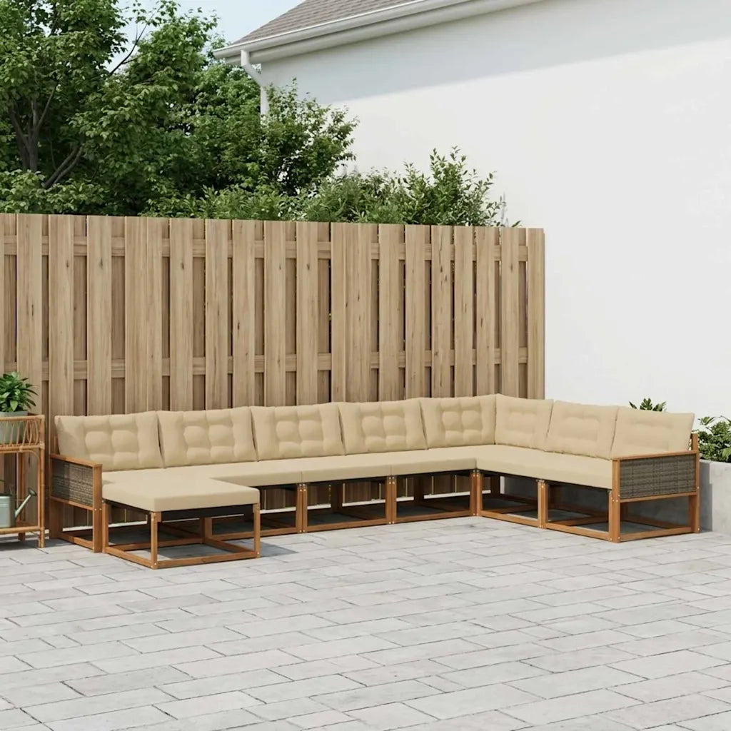 Set di divani da esterno con cuscino 8 pcs Naturale e Beige