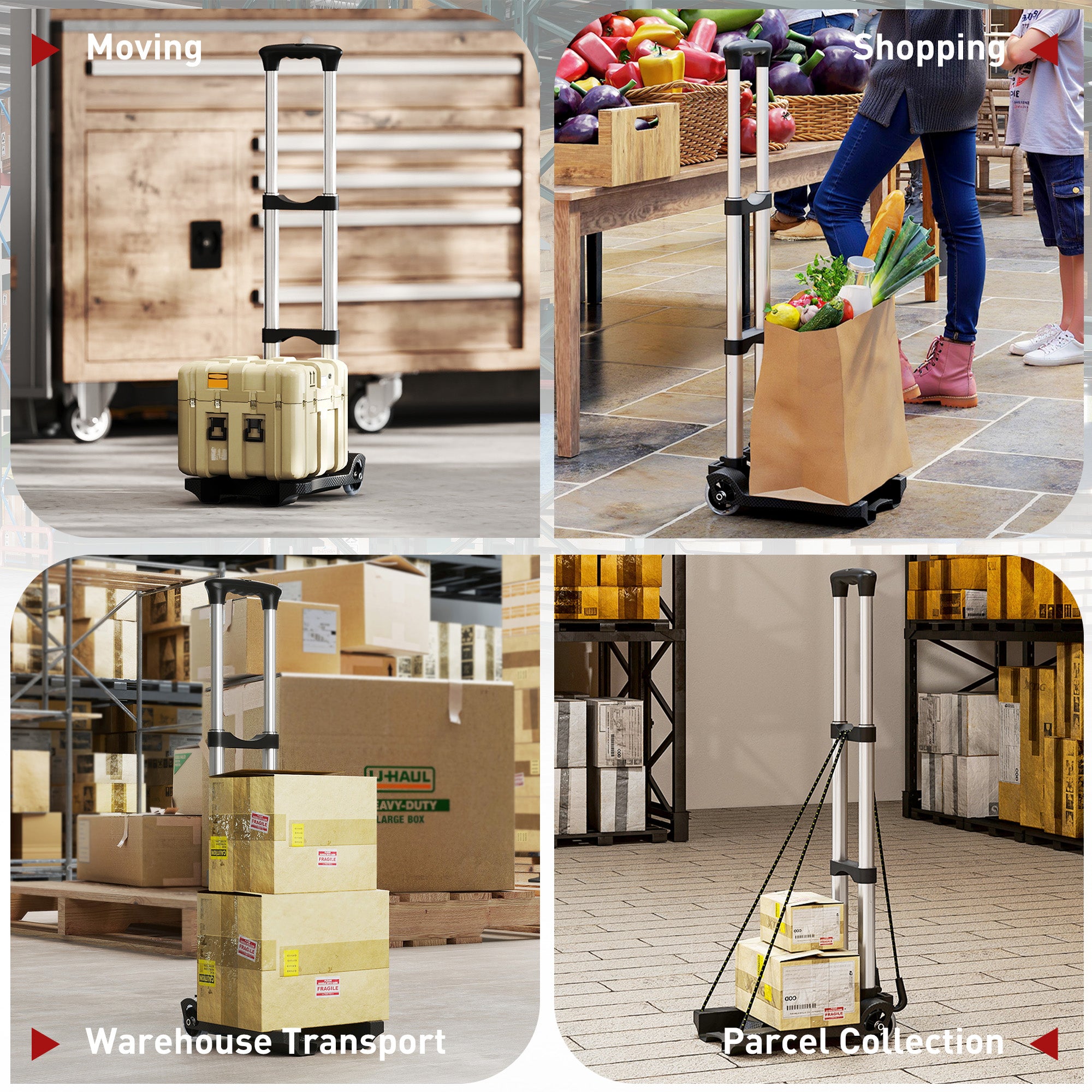 Carrello Portapacchi Pieghevole 40kg Maniglia Telescopica in Alluminio e Plastica Nero