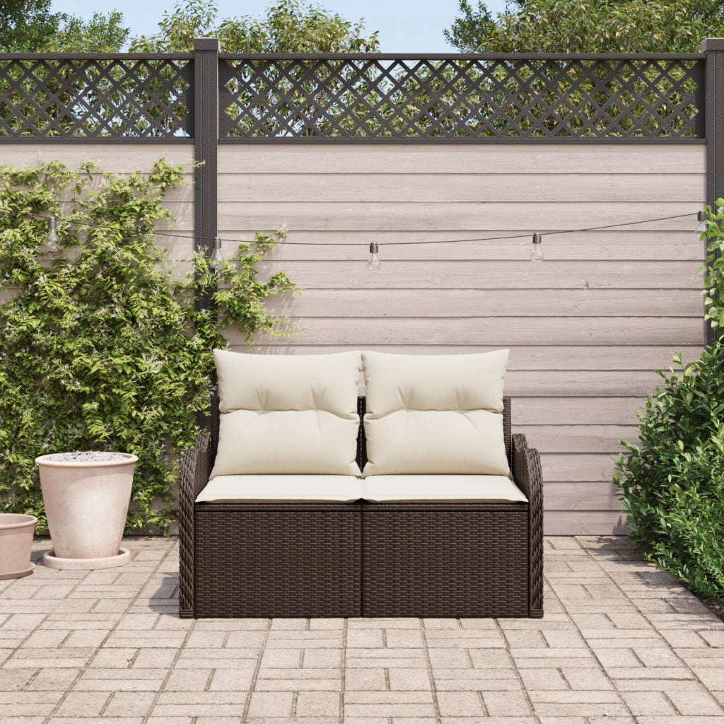 Divano da Giardino a 2 Posti con Cuscini Rattan Sintetico Marrone