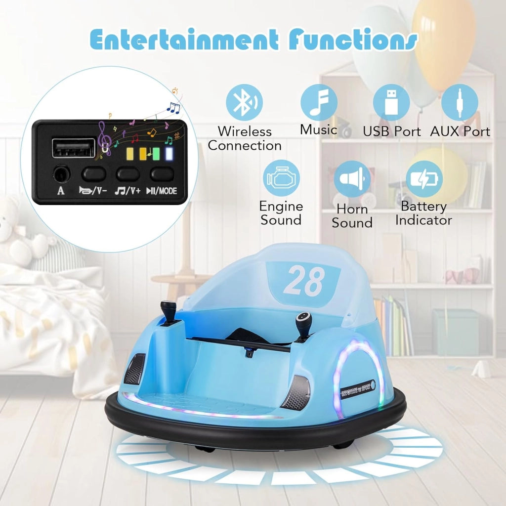 Autoscontro Elettrico per Bambini 12V, Macchina Elettrica per Bambini Rotante a 360°, Telecomando 2,4G, 2 Modalità di Controllo, Clacson e Musica, Carico 25 KG, 18 Mesi+ (Blu)