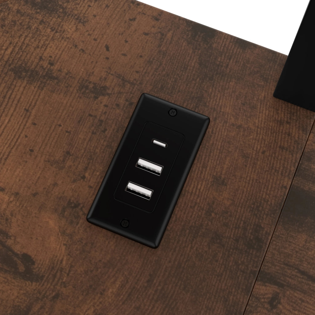 Letto a soppalco ULEVR 140x200 cm con scrivania, ripiani, LED, presa USB e Type-C, metallo e MDF nero