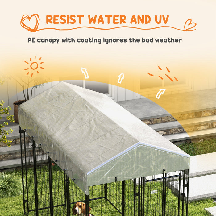 Recinto per Cani da Esterno con Tetto 239x121x183 cm in Metallo Argento