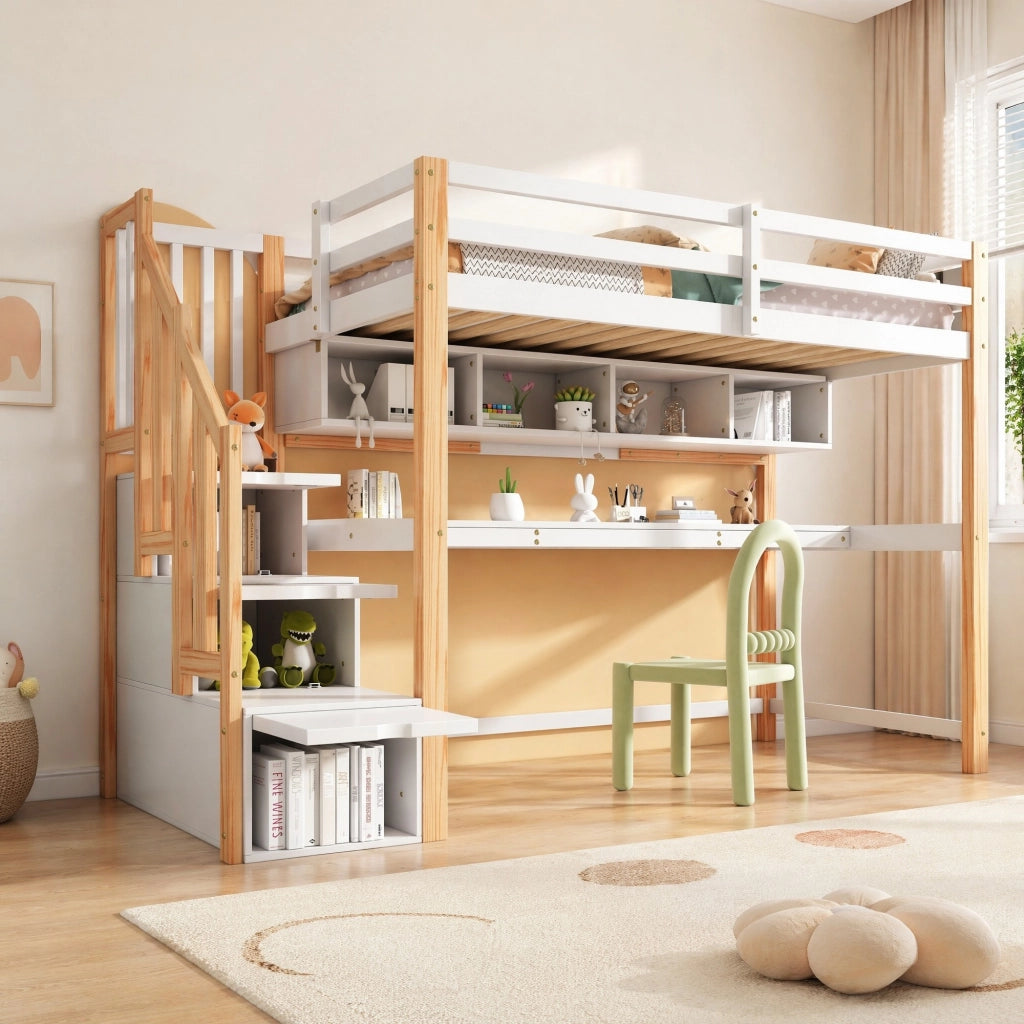Letto a soppalco per bambini 90x200 cm bianco e rovere