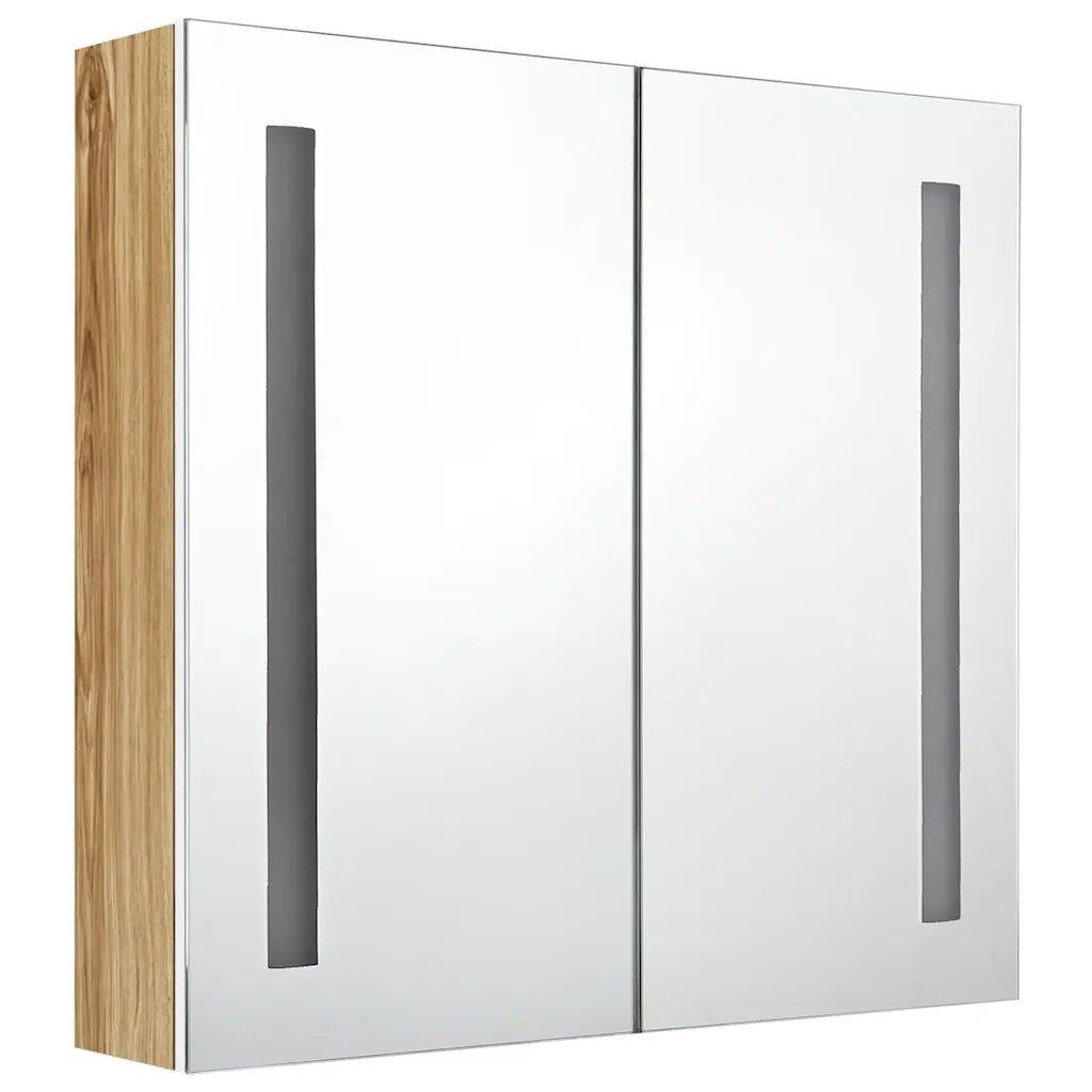 Armadietto Bagno | Armadio da bagno con Specchio e LED Bianco e Rovere 62x14x60 cm