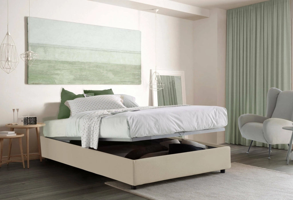 Letto Matrimoniale Alaska, Letto Matrimoniale Sfoderabile Made in Italy, Beige