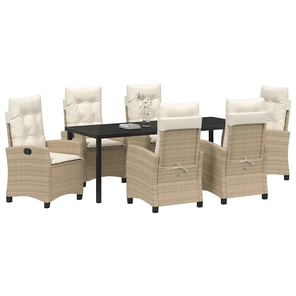 Set da Pranzo per Giardino con cuscino 7 pcs Beige polyrattan 3380398