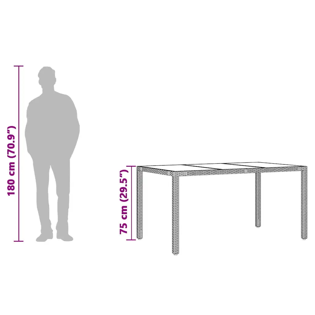 Tavolo da Giardino | Tavolino da esterno Piano in Vetro Nero 150x90x75 cm Polyrattan