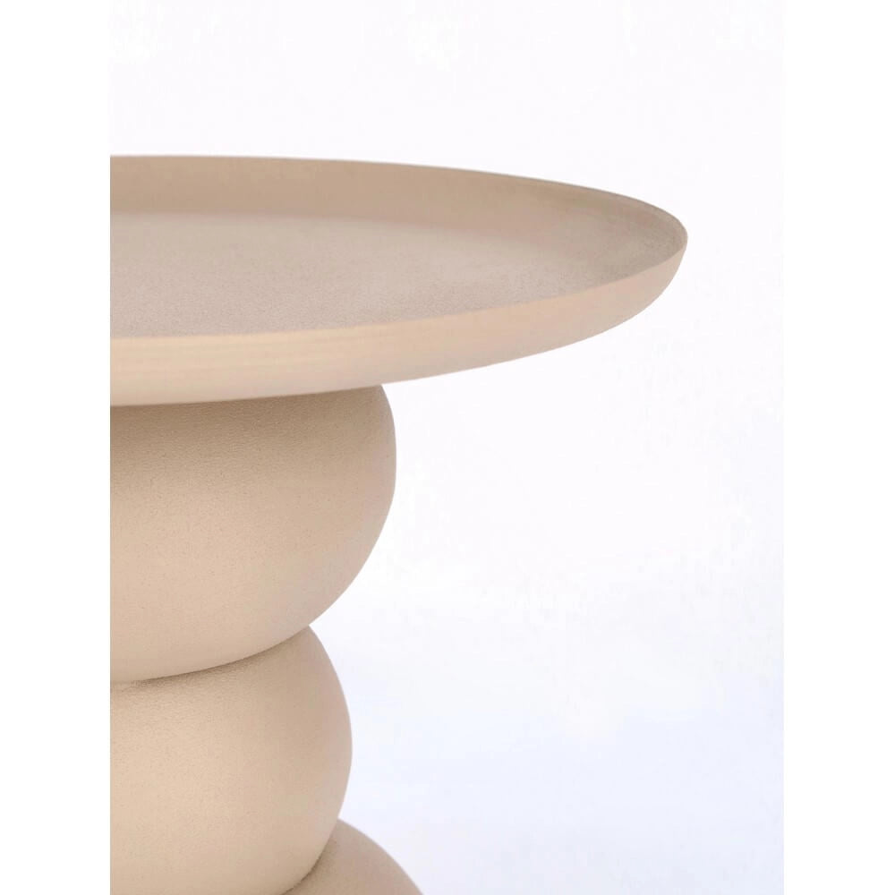 Tavolino rotondo in acciaio con base a sfere impilate effetto opaco - SYMPHONY