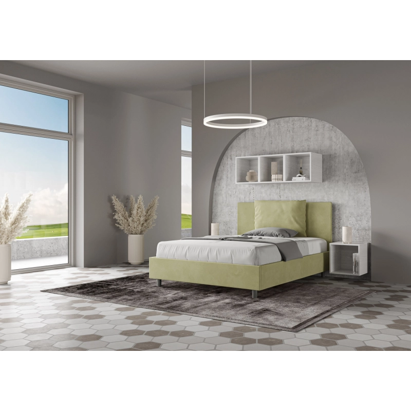 Letto imbottito Matrimoniale francese 140x200 cm Antea - Con rete,Microfibra,Tè verde