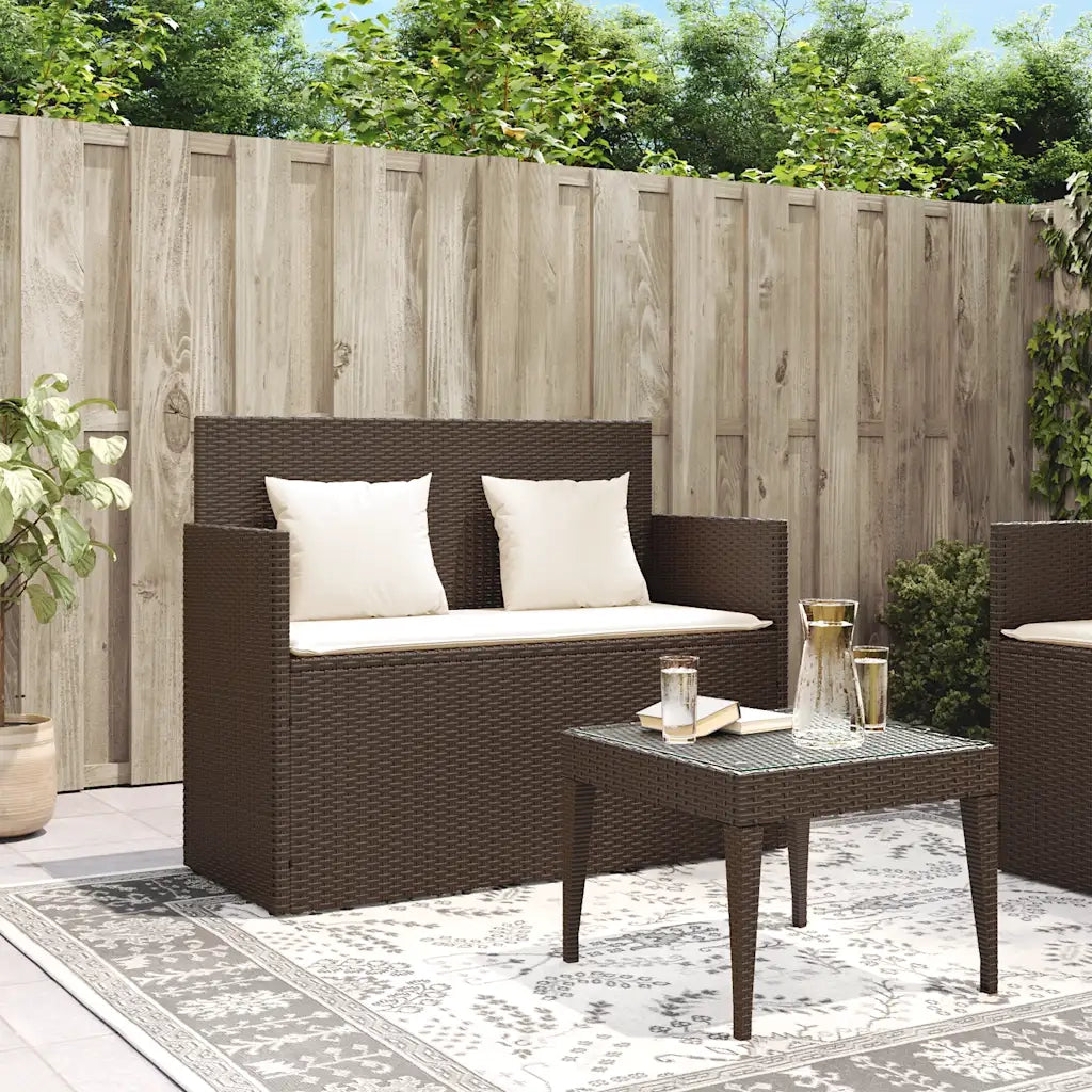 Panca da Giardino con Cuscini-Sgabello-Panca da esterno Marrone in Polyrattan 838107