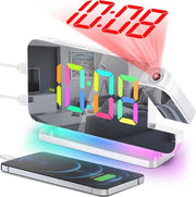 Proiettore con Proiettore Girevole e Porte USB di Ricarica - Orologio Digitale Moderno con Display Grande e Lampada RGB Notturna