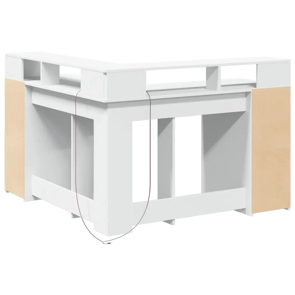 Scrivania | Tavolo da Ufficio con Luci LED Bianca 130x130x91 cm in Truciolato