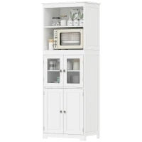 Mobile Dispensa con 2 Ripiani Aperti e 2 Armadietti con Ante, in MDF e Vetro, 60x30x162 cm, Bianco
