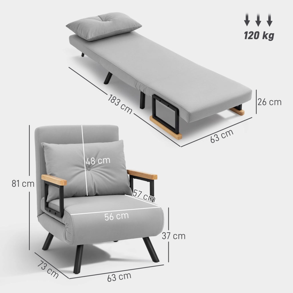 Divano Letto Singolo Pieghevole Convertibile 4 in 1 ¨C zephmum ¨C 63x73x81 cm Grigio