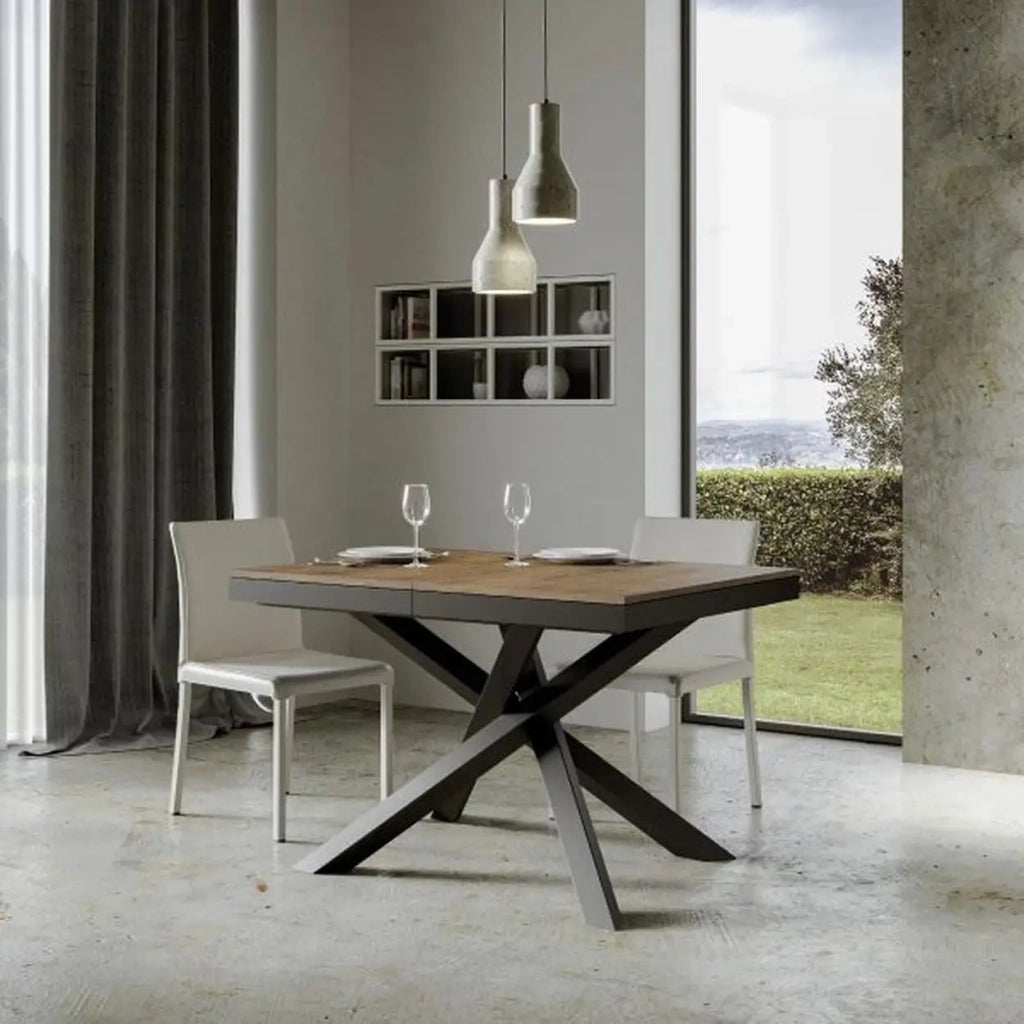 Tavolo allungabile 120/380x90 cm Volantis Evolution colore noce telaio e gambe antracite