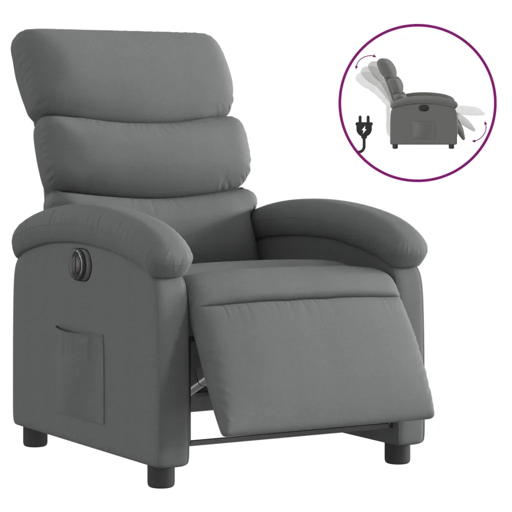 Poltrona Elettrica Reclinabile-Divano Sedia Grigio Scuro in Tessuto 642008