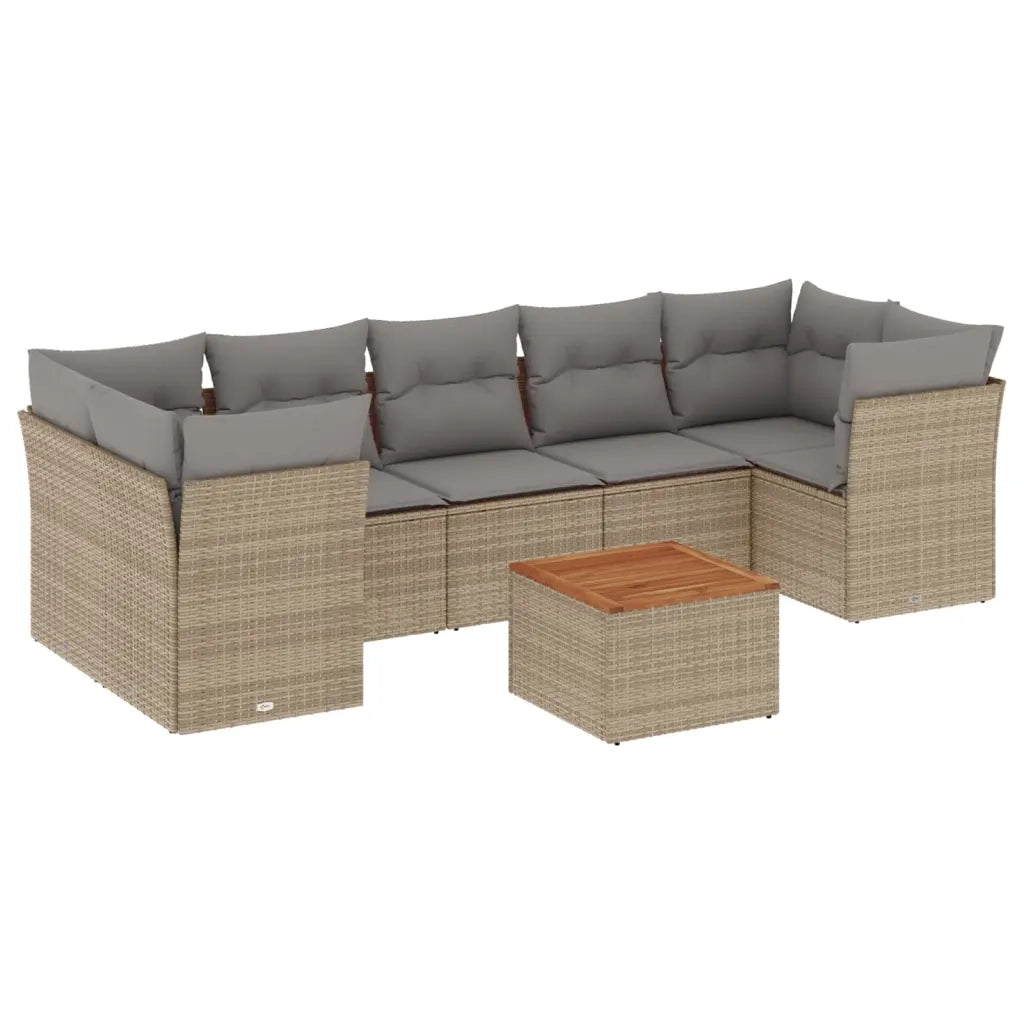 Set Divano da Giardino 8 pz con Cuscini Beige in Polyrattan