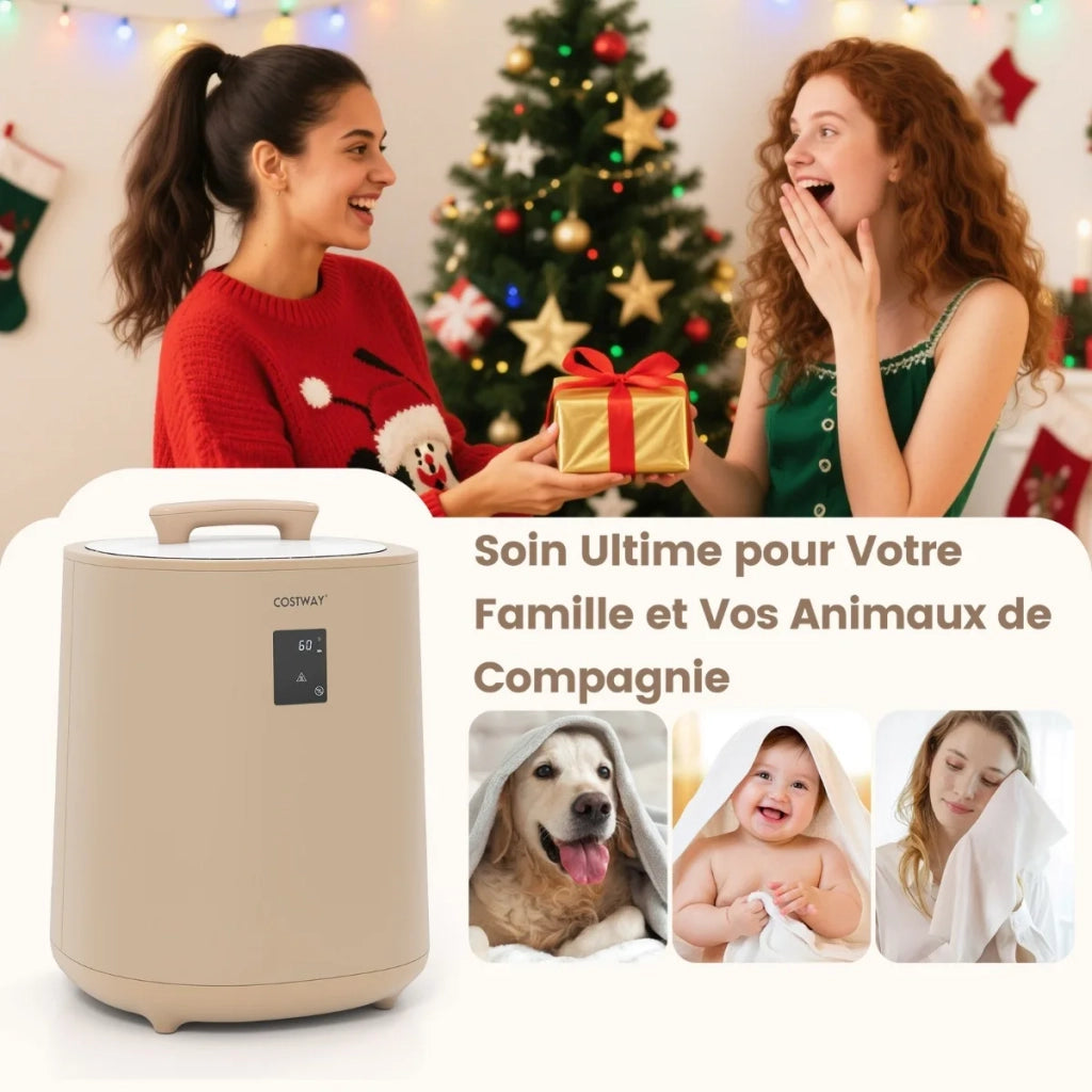 Scaldasalviette e scaldacoperte a secchiello 18L, scalda asciugamani portatile marrone con display LED e autospegnimento per bagno e casa