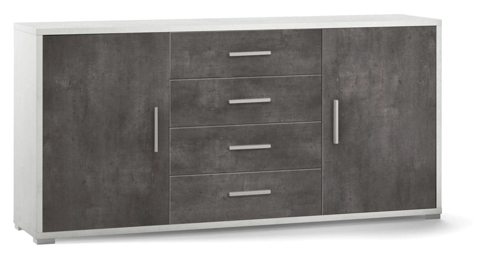 Madia 2 Ante 4 Cassetti 174x84x41 cm Ossido Bianco/Ossido Nero