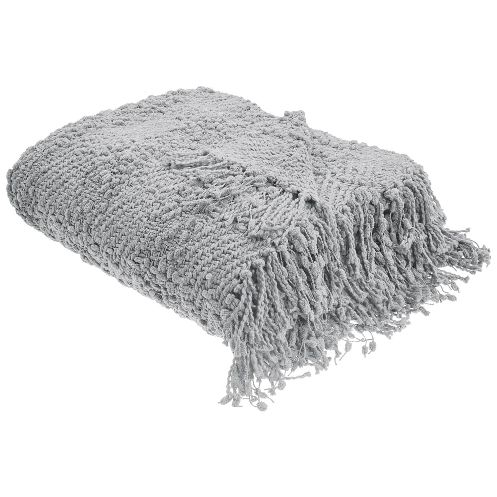 Coperta di cotone intrecciata con nappe grigio 150 x 200 cm morbida classica