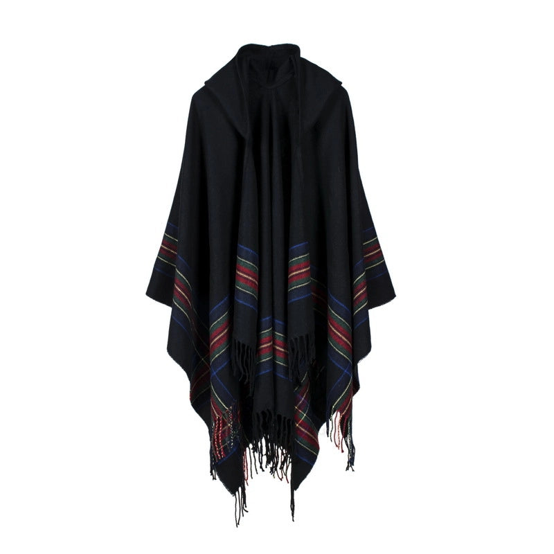 Sciarpa da donna spessa in jacquard di cashmere a righe, stile europeo e americano.