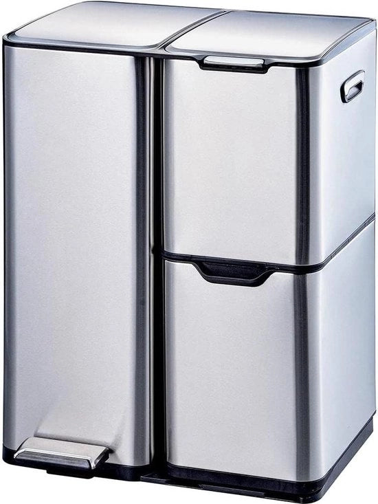 Afvalemmer con pedale - separazione rifiuti - 60 litri - acciaio inossidabile - secchio 46,7x39x71,9cm contenitore rifiuti 60 litri