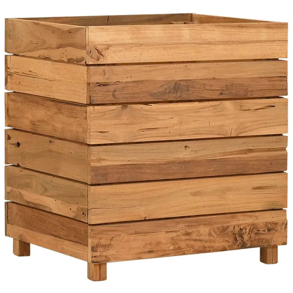 Fioriere | Cassetta per fiori | Letto Rialzato 50x40x55 cm Legno di Teak di Recupero e Acciaio