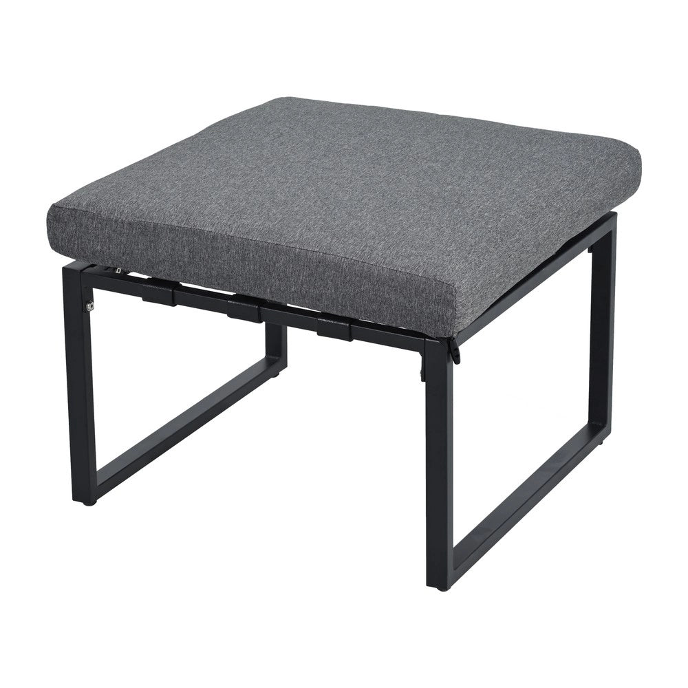 Set da giardino angolare - Zephmum - Divano + tavolino + pouf, tubo d'acciaio zincato, piano in vetro