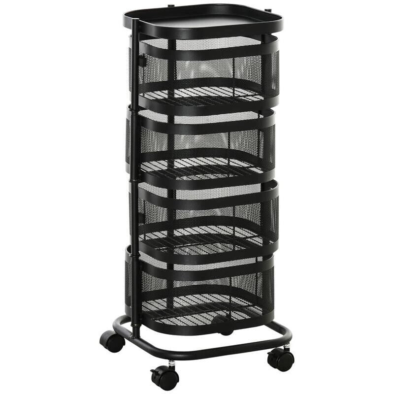 CARRELLO PORTAVIVANDE CON 4 CESTELLI IN ACCIAIO E PP 33X33X77 CM NERO