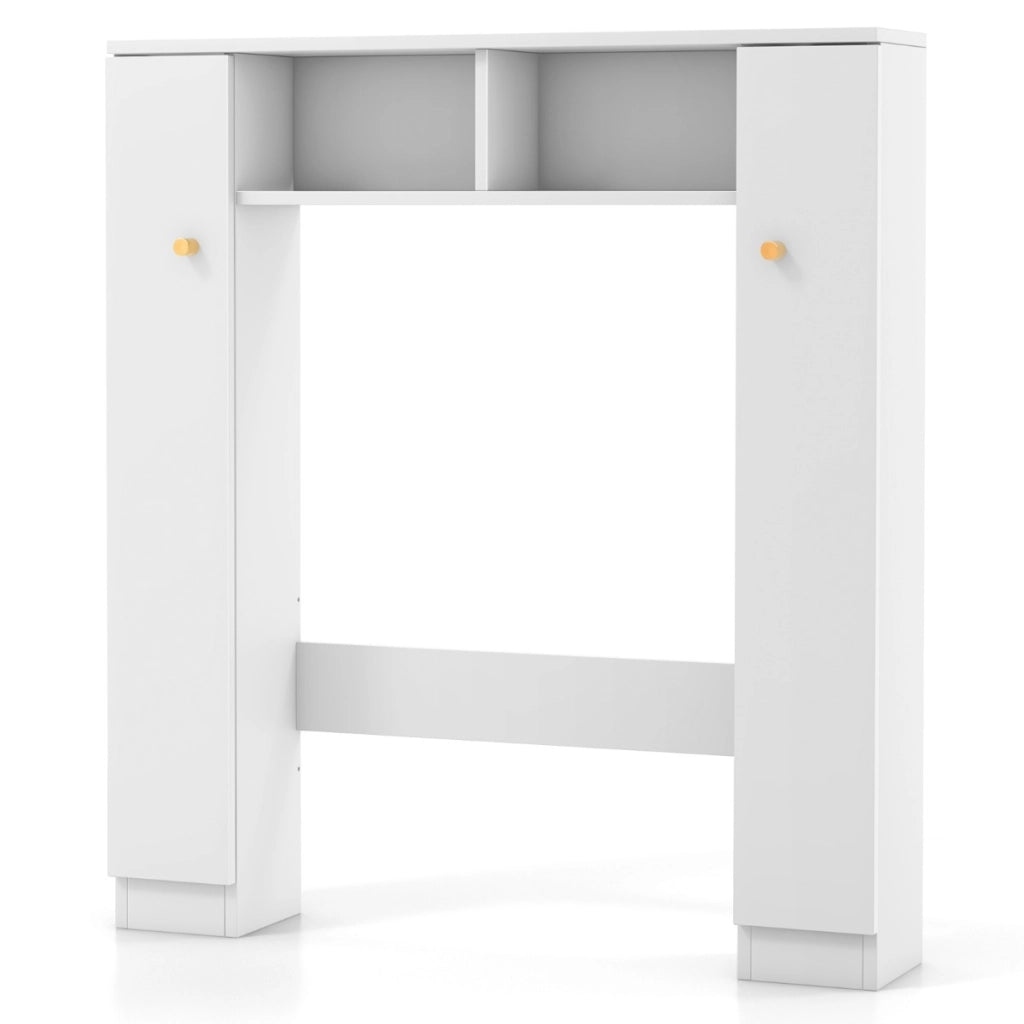 Scaffale sopra WC con doppia anta 2 scomparti aperti e 4 ripiani regolabili, Mobile a ponte per bagno Bianco