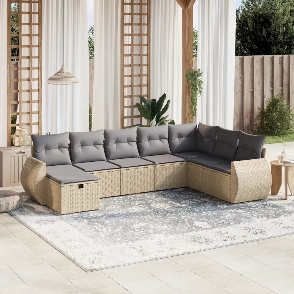 Set Divano da Giardino 8 pz con Cuscini Beige Misto Polyrattan
