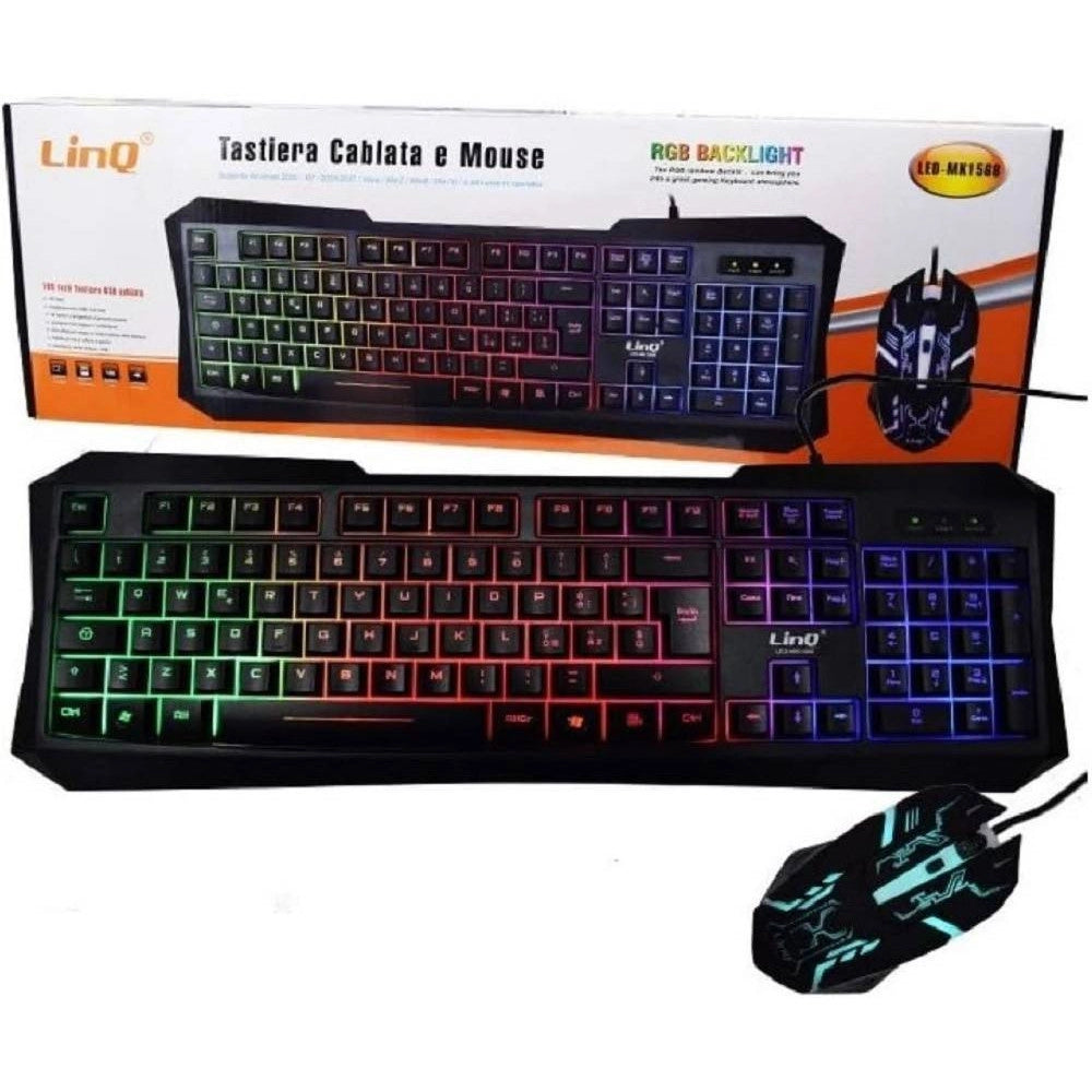 Trade Shop - Tastiera Mouse Retroilluminata Gaming Con Cavo Usb Led Rgb Ergonomica Led-mk1568 -