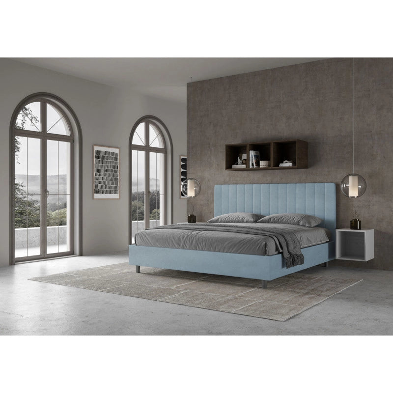 Letto imbottito Matrimoniale 190x210 cm Agueda - Con rete,Microfibra,Azzurro
