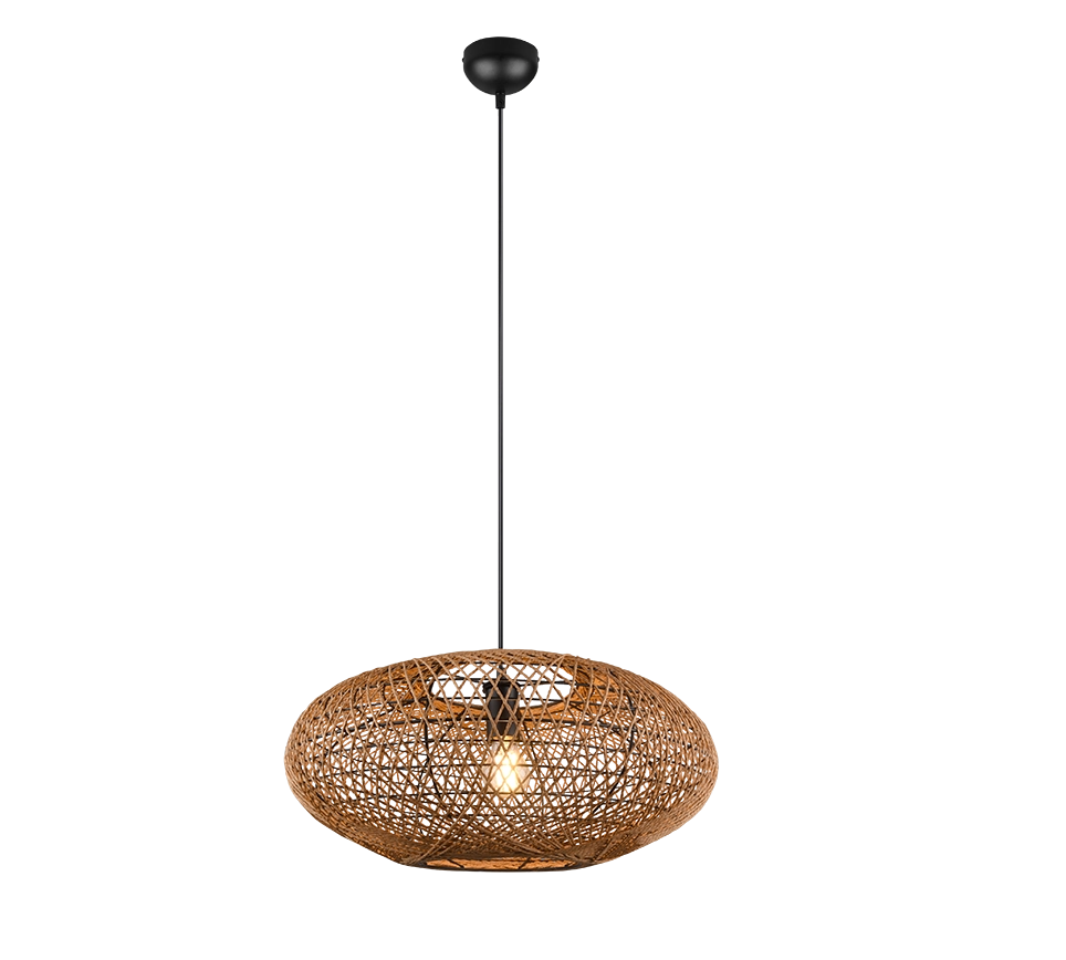 Lampada a sospensione, metallo e sisal, nero, D 52 cm, Hedda