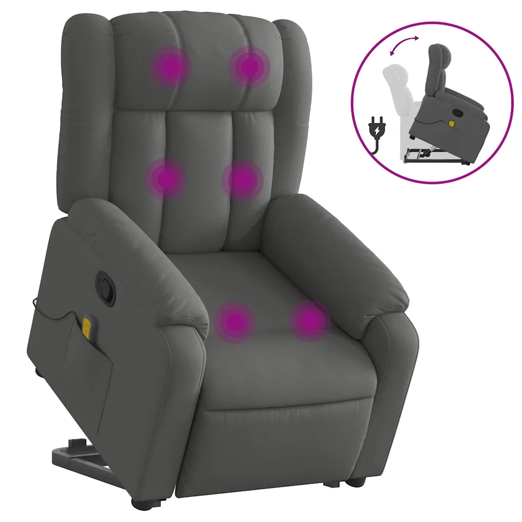 Poltrona Alzapersona Massaggi Reclinabile Grigio Scuro Tessuto 3205329