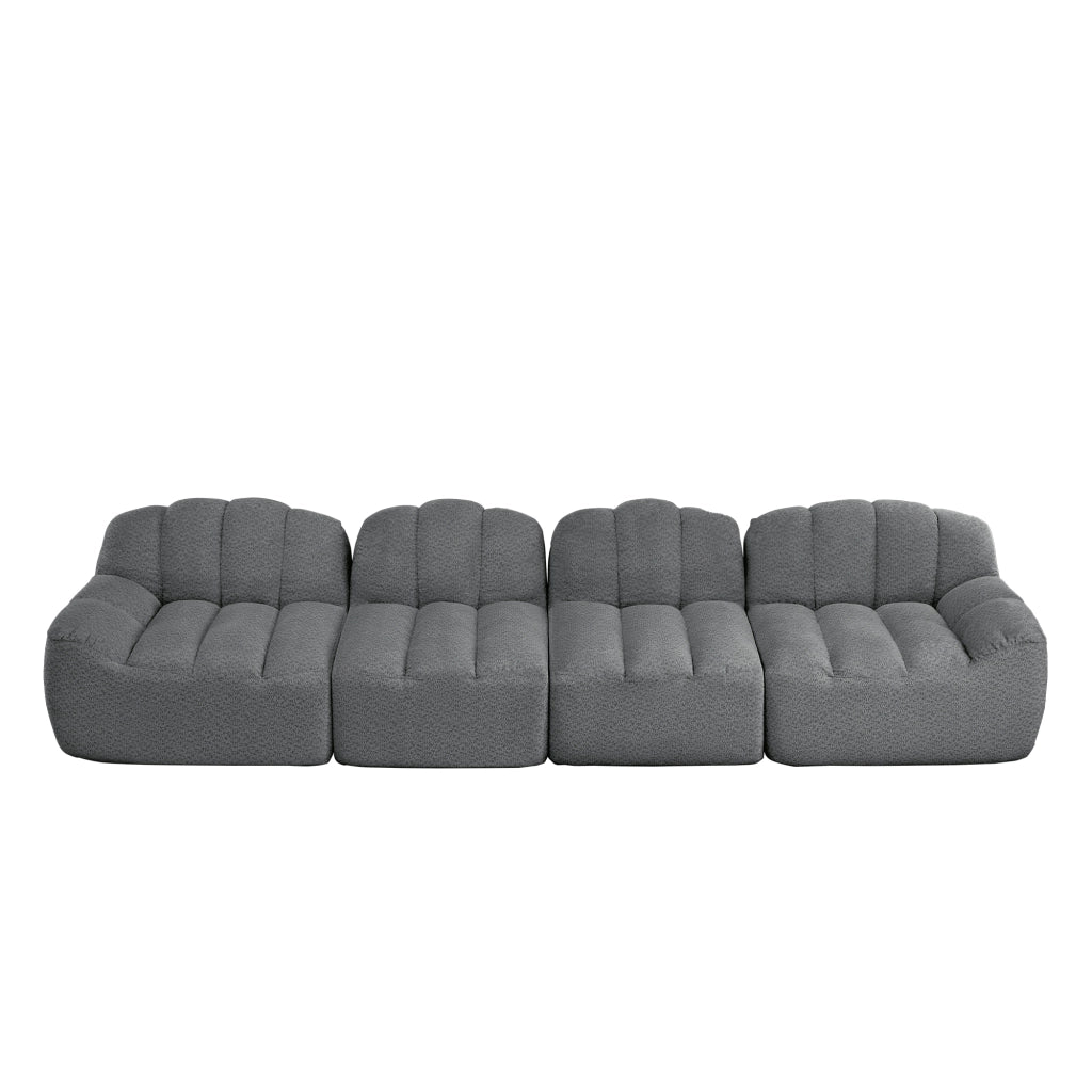 Divano modulare 4 posti senza struttura con seduta profonda; schienale ergonomico; in pile granoloso grigio