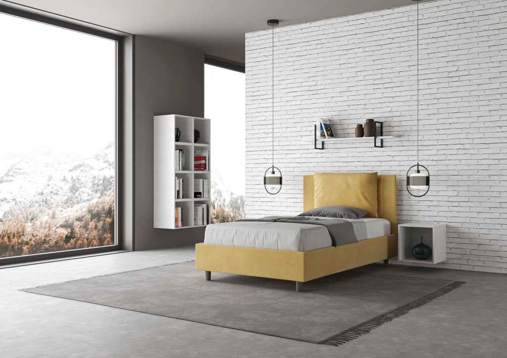 BS COM Letto una piazza e mezza con rete imbottito 110x200 microfibra ocra