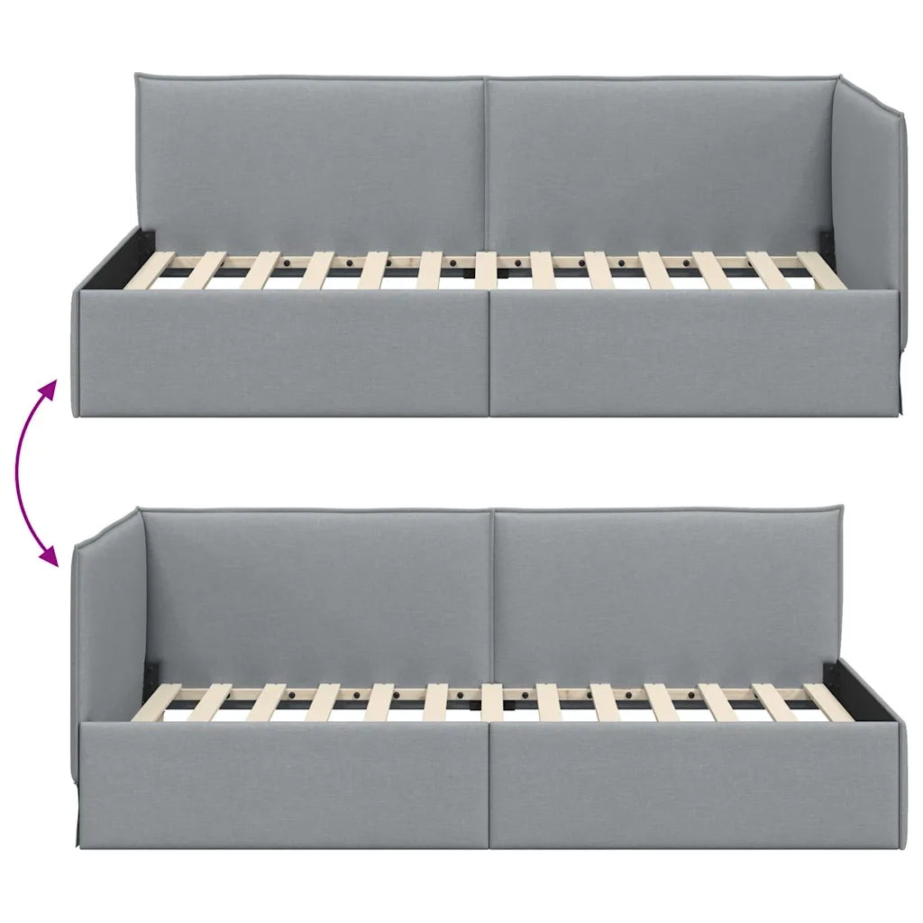 Cornice del letto ad angolo Grigio chiaro 80 x 200 cm Tessuto