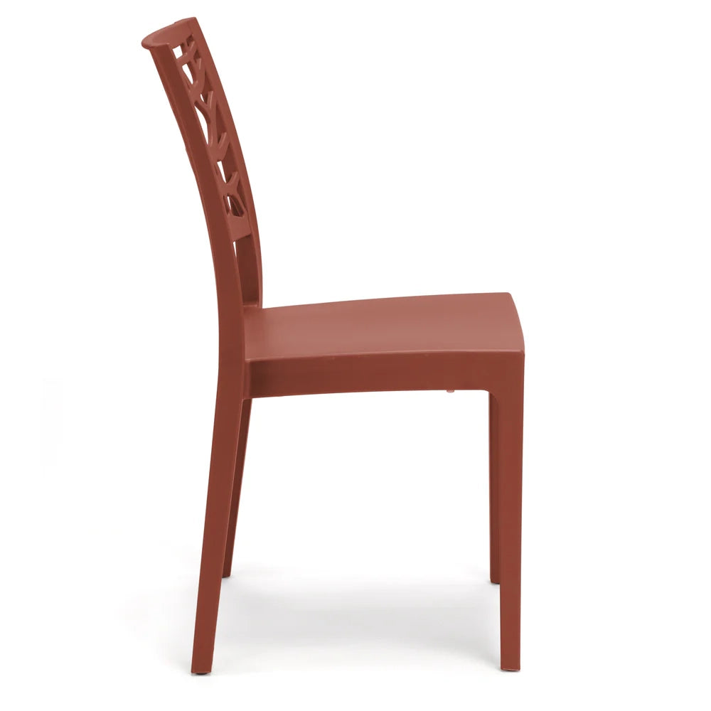 Set 2 sedie in polipropilene TETI, impilabile, resistente ai raggi UV, design moderno, ideale per sala da pranzo, cucina, sala d’attesa, bar, ristoranti o giardino, colore Mattone