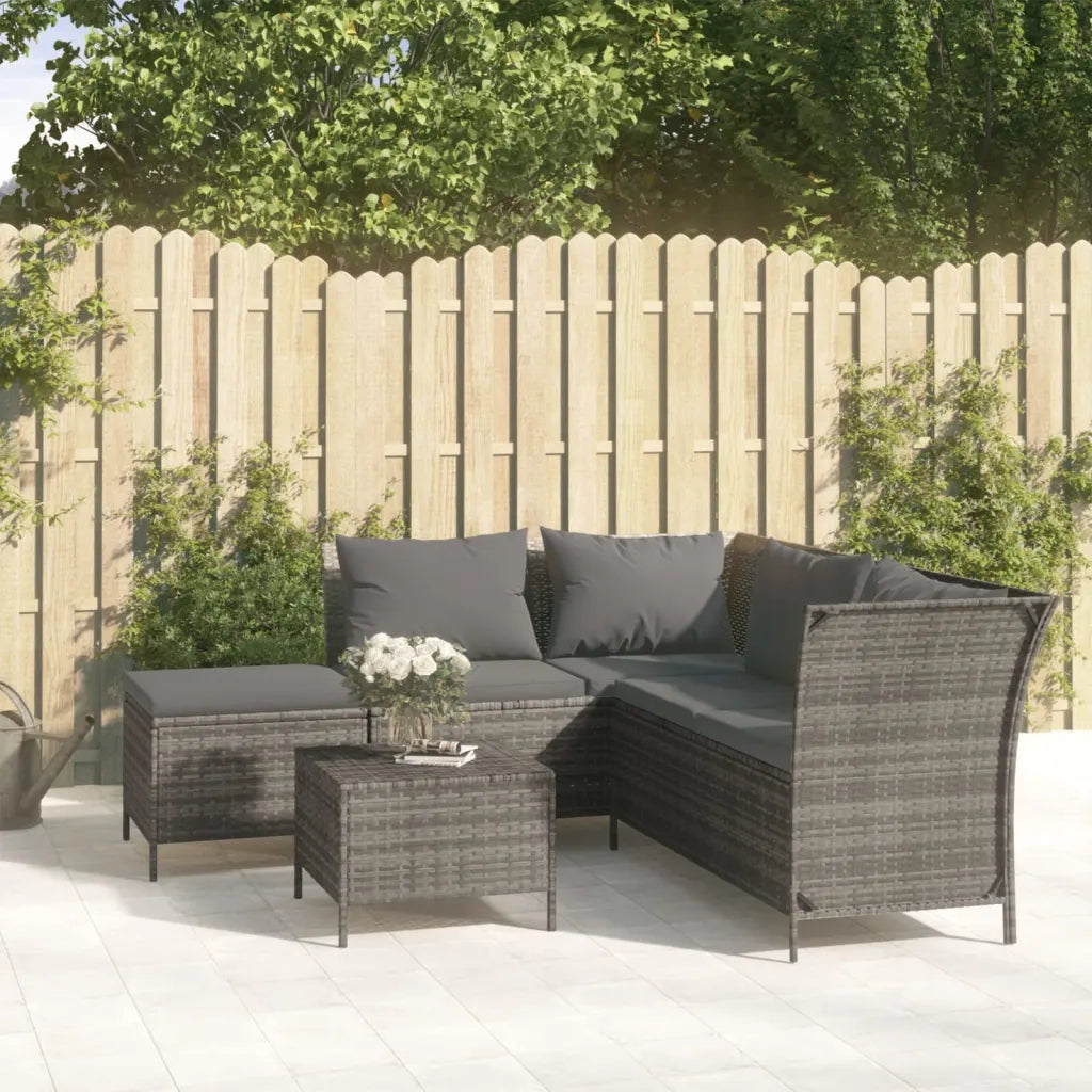 Set Divani da Giardino 4 pz | Set Salotto da Giardino con Cuscini in Polyrattan Grigio